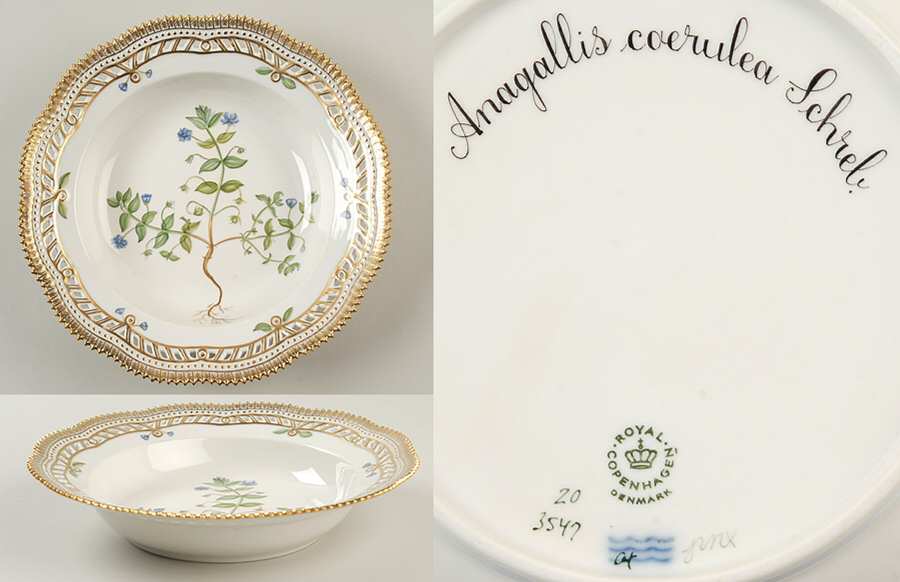 Flora Danica (1961 To Current) Pierced Large Rim Soup Bowl-Anagallis coerulea Sch