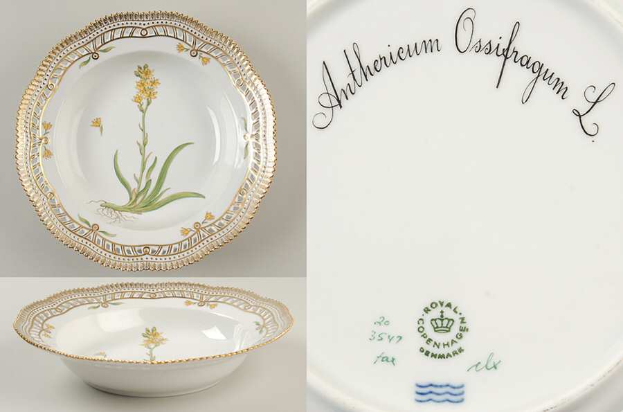 Flora Danica (1961 To Current) Pierced Large Rim Soup Bowl-Anthericum Ossifragum