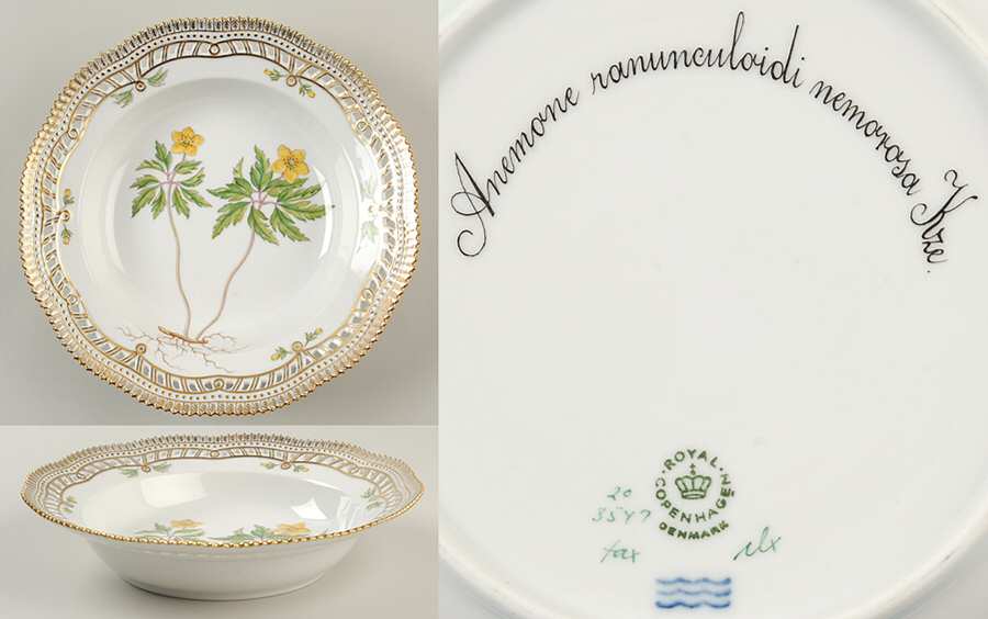 Flora Danica (1961 To Current) Pierced Large Rim Soup Bowl-Anemone ranunculoidi n