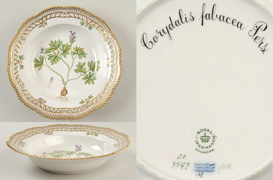Flora Danica (1961 To Current) Pierced Large Rim Soup Bowl-Corydalis fabacea Pers