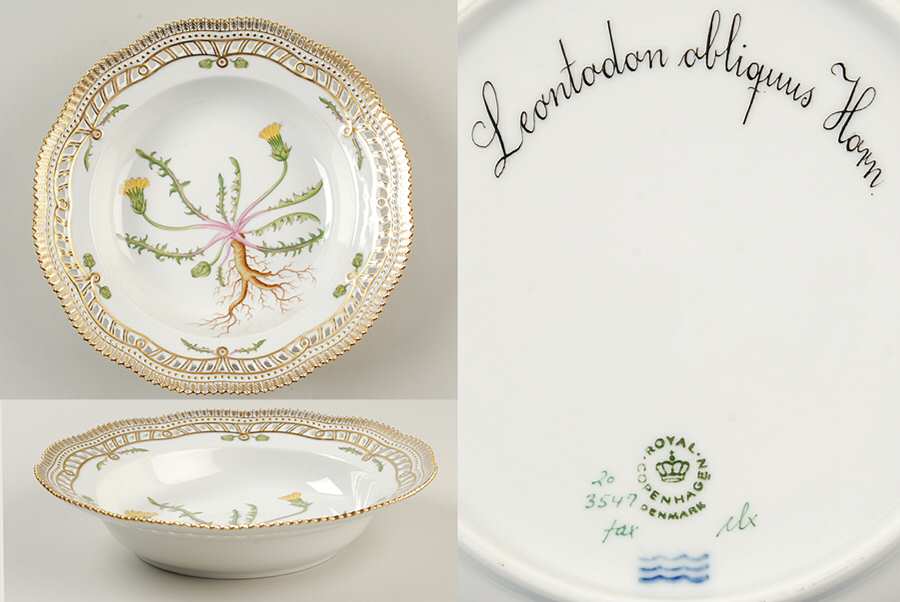 Flora Danica (1961 To Current) Pierced Large Rim Soup Bowl-Leontodon obliquus Hor