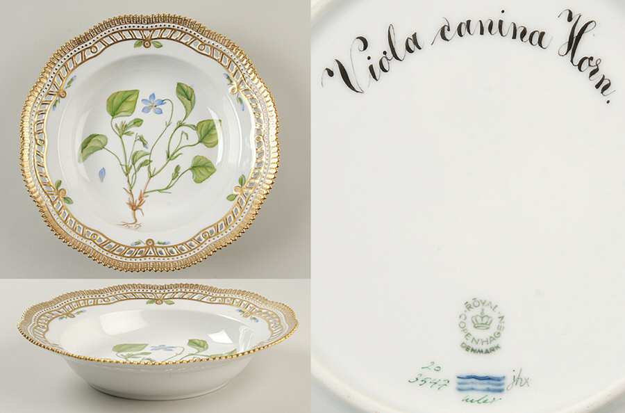 Flora Danica (1961 To Current) Pierced Large Rim Soup Bowl-Viola canina Horn