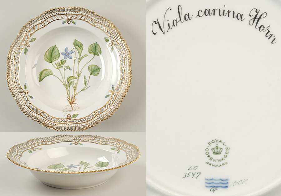 Flora Danica (1961 To Current) Pierced Large Rim Soup Bowl-Viola canina Horn