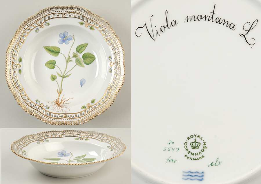 Flora Danica (1961 To Current) Pierced Large Rim Soup Bowl-Viola montana L.