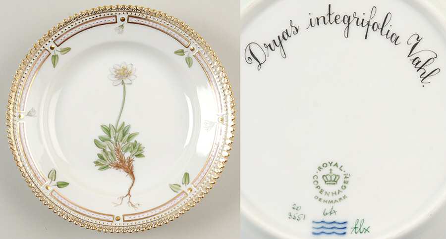 Flora Danica (1961 To Current) Dessert/Pie Plate-Dryas integrifolia Vahl.