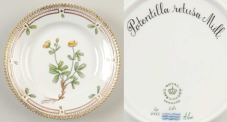 Flora Danica (1961 To Current) Dessert/Pie Plate-Potentilla retusa Miill