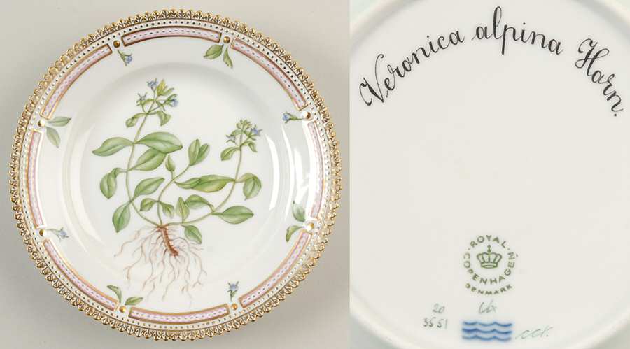 Flora Danica (1961 To Current) Dessert/Pie Plate-Veronica alpina Horn.