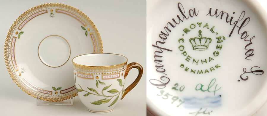 Flora Danica (1961 To Current) Flat Cup & Saucer Set-Campanula uniflara L.