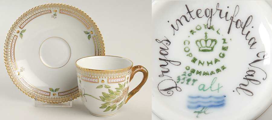 Flora Danica (1961 To Current) Flat Cup & Saucer Set-Dryas integriolia Vahl.