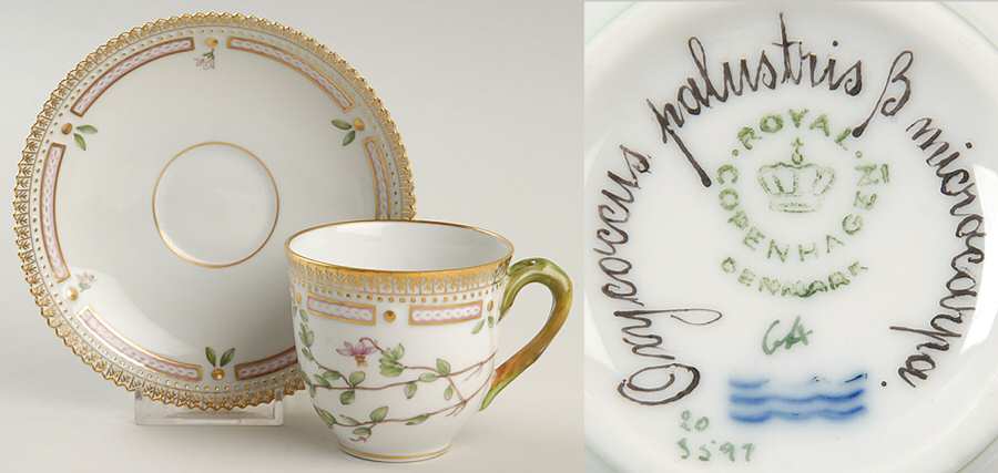 Flora Danica (1961 To Current) Flat Cup & Saucer Set-Oxycoccus palustris B microe