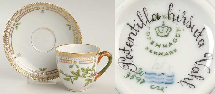 Flora Danica (1961 To Current) Flat Cup & Saucer Set-Potentilla hirsuta vahl