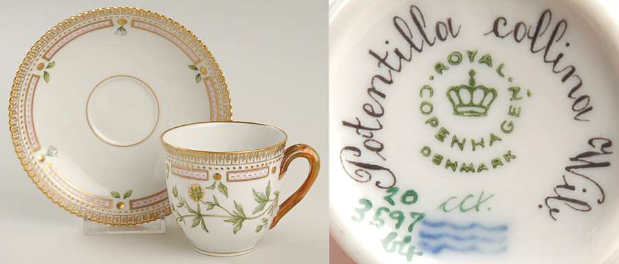 Flora Danica (1961 To Current) Flat Cup & Saucer Set-Potentilla collina Wile