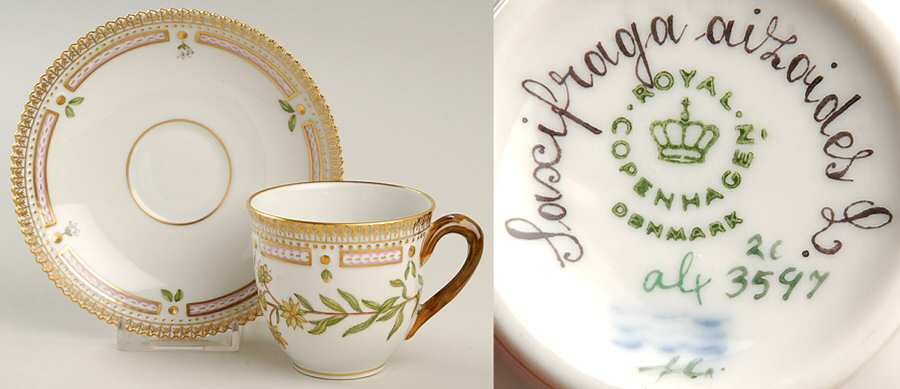 Flora Danica (1961 To Current) Flat Cup & Saucer Set-Sascifraga aizoides L.