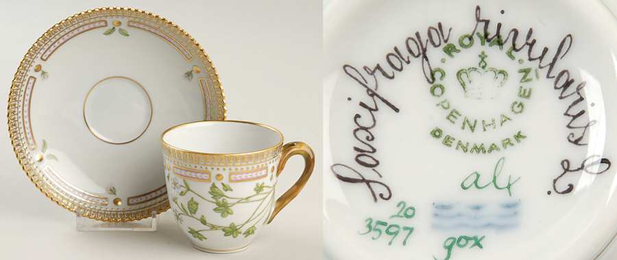 Flora Danica (1961 To Current) Flat Cup & Saucer Set-Sascifraga rivularis L.