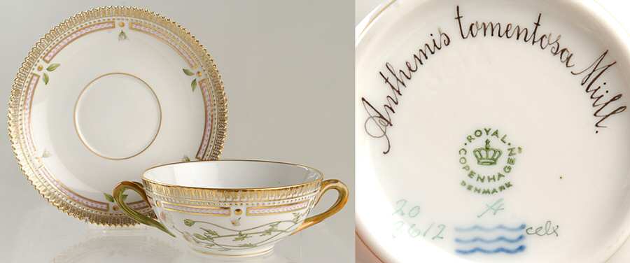 Flora Danica (1961 To Current) Flat Cream Soup & Saucer-Anthemis tomentosa Mull