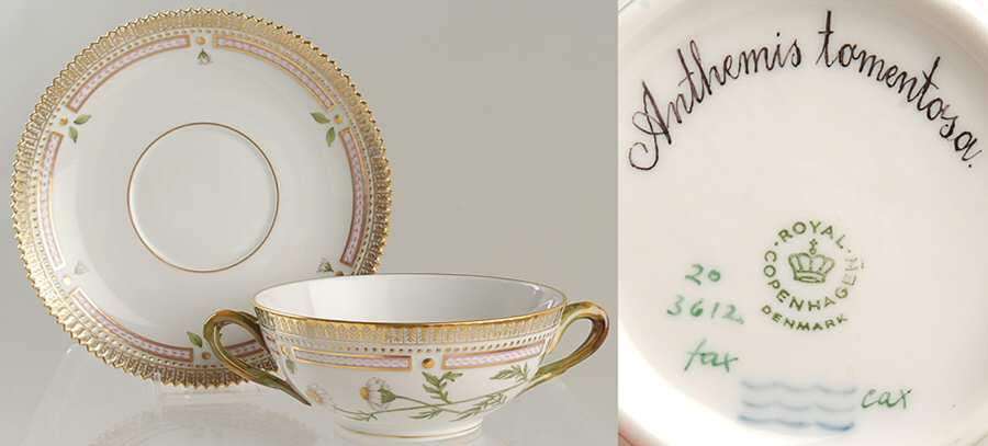 Flora Danica (1961 To Current) Flat Cream Soup & Saucer-Anthemis tomentosa