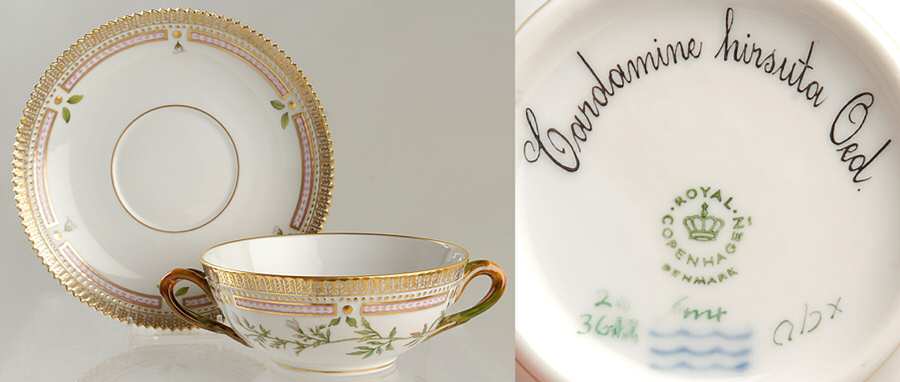 Flora Danica (1961 To Current) Flat Cream Soup & Saucer-Cardamine hirsuta Oed