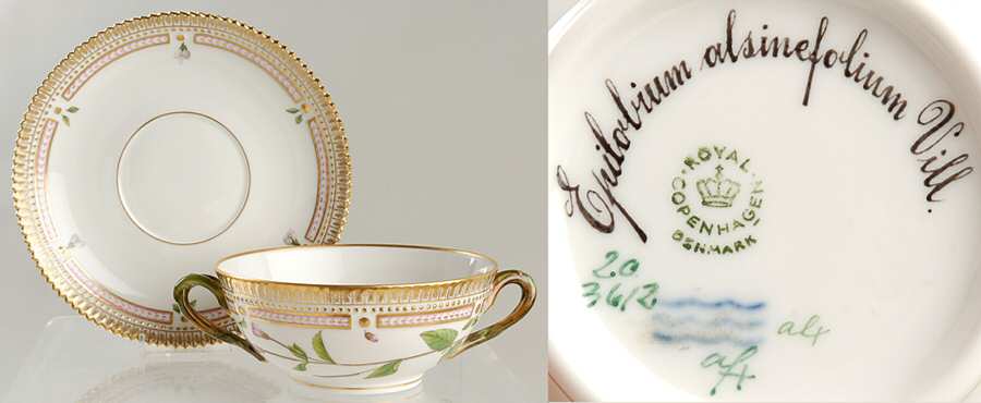 Flora Danica (1961 To Current) Flat Cream Soup & Saucer-Epilobium alsinefolium Vi