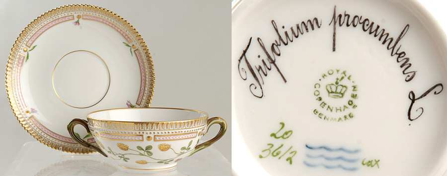 Flora Danica (1961 To Current) Flat Cream Soup & Saucer-Trifolium procumbens L