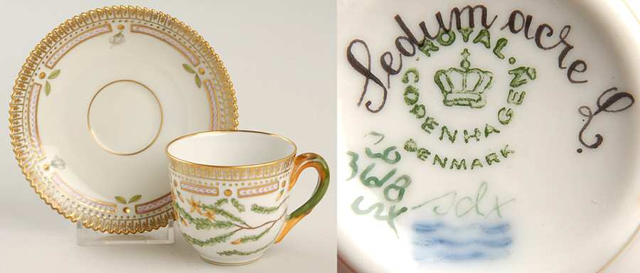 Flora Danica (1961 To Current) Flat Demitasse Cup & Saucer-Sedum acre L.