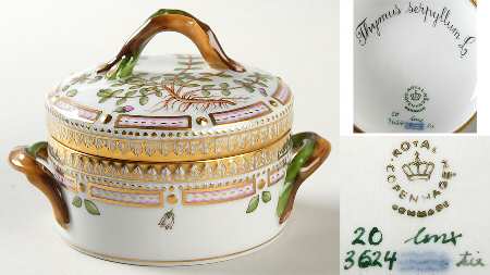 Flora Danica (1961 To Current) Small Sugar Bowl & Lid-Thymus serpyllum L.