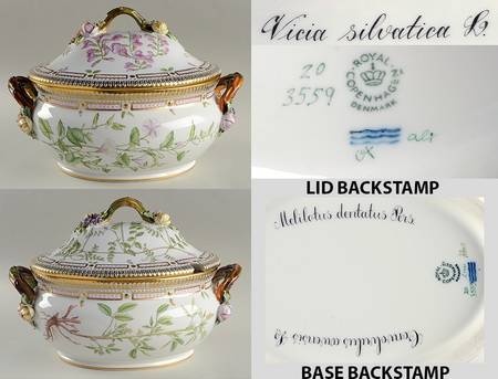 Flora Danica (1961 To Current) 4 Qt Oval Tureen & Lid-Convo ar, Meli d, Vicia sil