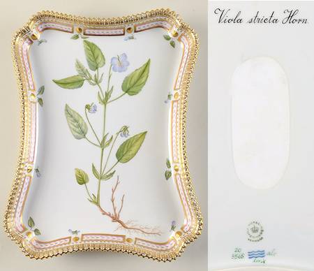 Flora Danica (1961 To Current) 11" Rectangular Tray-Viola strieta Horn
