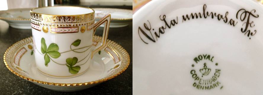Flora Danica (1961 To Current) Chocolate Cup & Serrated Saucer-Viola umbrosa Fn,