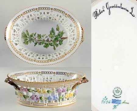 Flora Danica (1961 To Current) 9" Oval Fruit Basket-Ribes Grossularia L by Royal Copenhagen