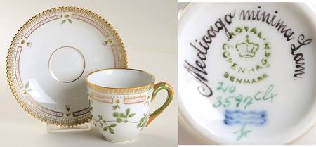 Flora Danica (1961 To Current) Flat Cup & Saucer Set-Medicago minima Lam