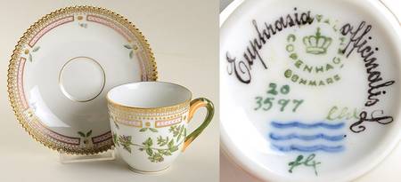 Flora Danica (1961 To Current) Flat Cup & Saucer Set-Euphrasia officinalis L