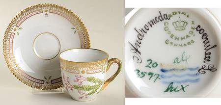 Flora Danica (1961 To Current) Flat Cup & Saucer Set-Andromeda coerulea L.