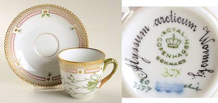 Flora Danica (1961 To Current) Flat Cup & Saucer Set-Alyssum arcticum Wormskj