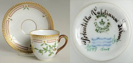 Flora Danica (1961 To Current) Flat Cup & Saucer Set-Potentilla Vahliana Lehm