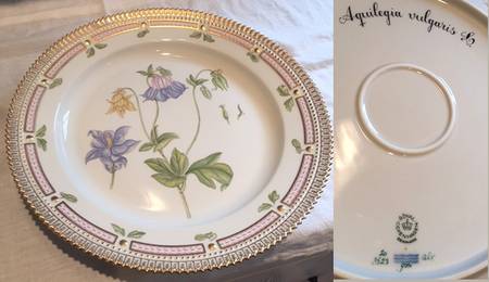 Flora Danica (1961 To Current) 11" Round Platter-Aquilegia vulgaris L