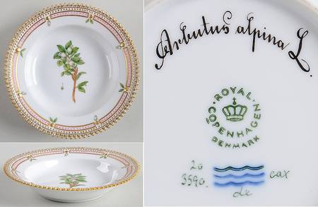 Flora Danica (1961 To Current) Rim Fruit/Soup Bowl-Arbutus alpina L.