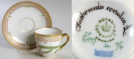 Flora Danica (1961 To Current) Flat Cup & Saucer Set-Andromeda coerulea L.
