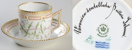 Flora Danica (1961 To Current) Chocolate Cup & Serrated Saucer-Veronica sentellat