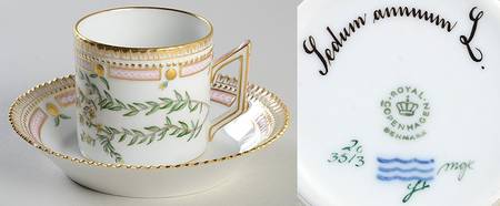 Flora Danica (1961 To Current) Chocolate Cup & Serrated Saucer-Sedum Annunm L.