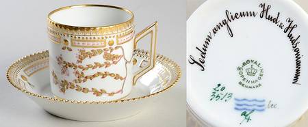 Flora Danica (1961 To Current) Chocolate Cup & Serrated Saucer-Sedium anglicum Hu
