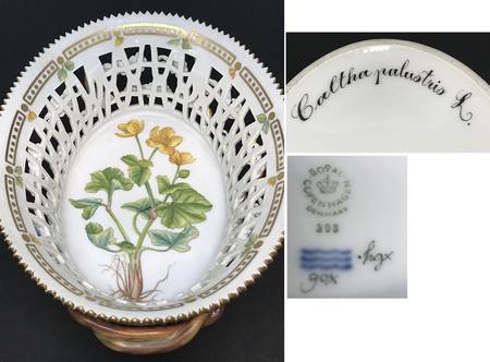 Flora Danica (1961 To Current) 9" Oval Fruit Basket-Caltha palustris L.