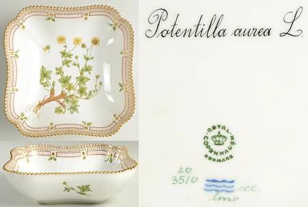 Flora Danica (1961 To Current) 8" Square Salad Serving Bowl-Potentilla aurea L.