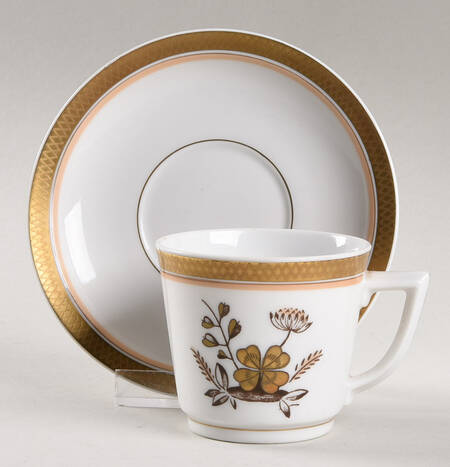 Golden Clover (White) Flat Demitasse Cup & Saucer Set