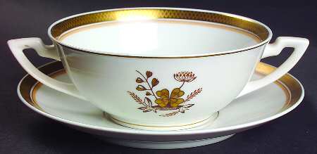 Golden Clover (White) Flat Cream Soup Bowl & Saucer Set