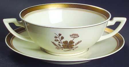 Golden Clover (Cream) Flat Cream Soup Bowl & Saucer Set by Royal Copenhagen