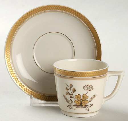 Golden Clover (Cream) Flat Demitasse Cup & Saucer Set by Royal Copenhagen
