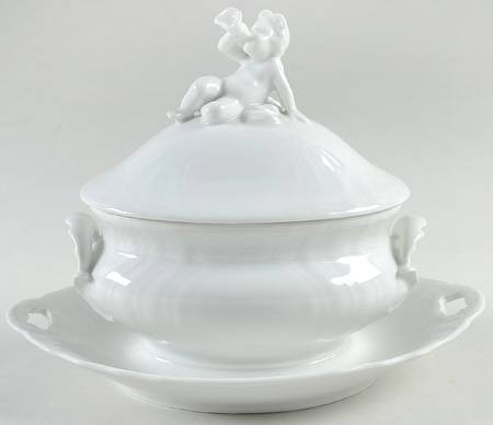 Josephine White Gravy Boat w/Attached Underplate & Lid