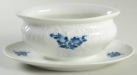 Juliane Marie Blue Gravy Boat with Attached Underplate