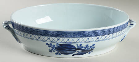 Tranquebar Blue (Rim, Wide Lattice Band) Oval Vegetable No Lid