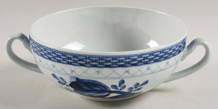 Tranquebar Blue (Rim, Wide Lattice Band) Flat Cream Soup Bowl